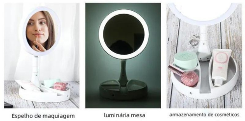 Espejo de Mesa con Luz LED Portátil Aumento hasta 10X