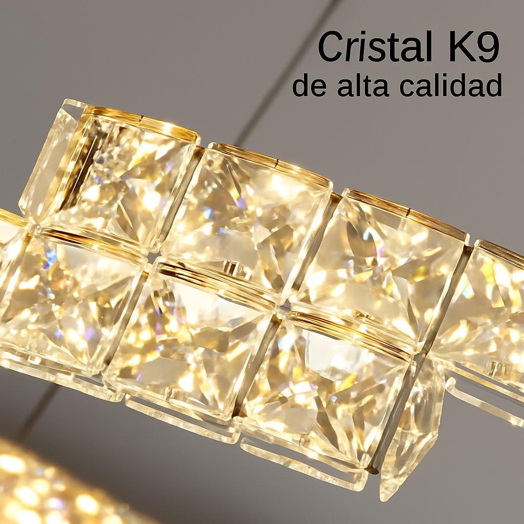 Lustre de Cristal con Colgante en Anillo y Luz LED de Espectro Completo con Protección Ocular