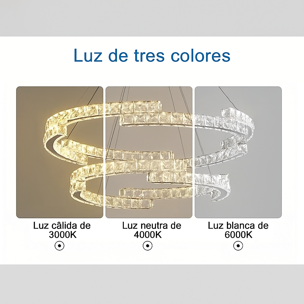 Lustre de Cristal con Colgante en Anillo y Luz LED de Espectro Completo con Protección Ocular