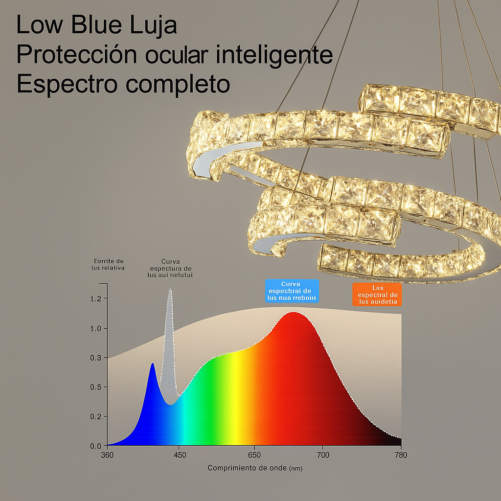 Lustre de Cristal con Colgante en Anillo y Luz LED de Espectro Completo con Protección Ocular