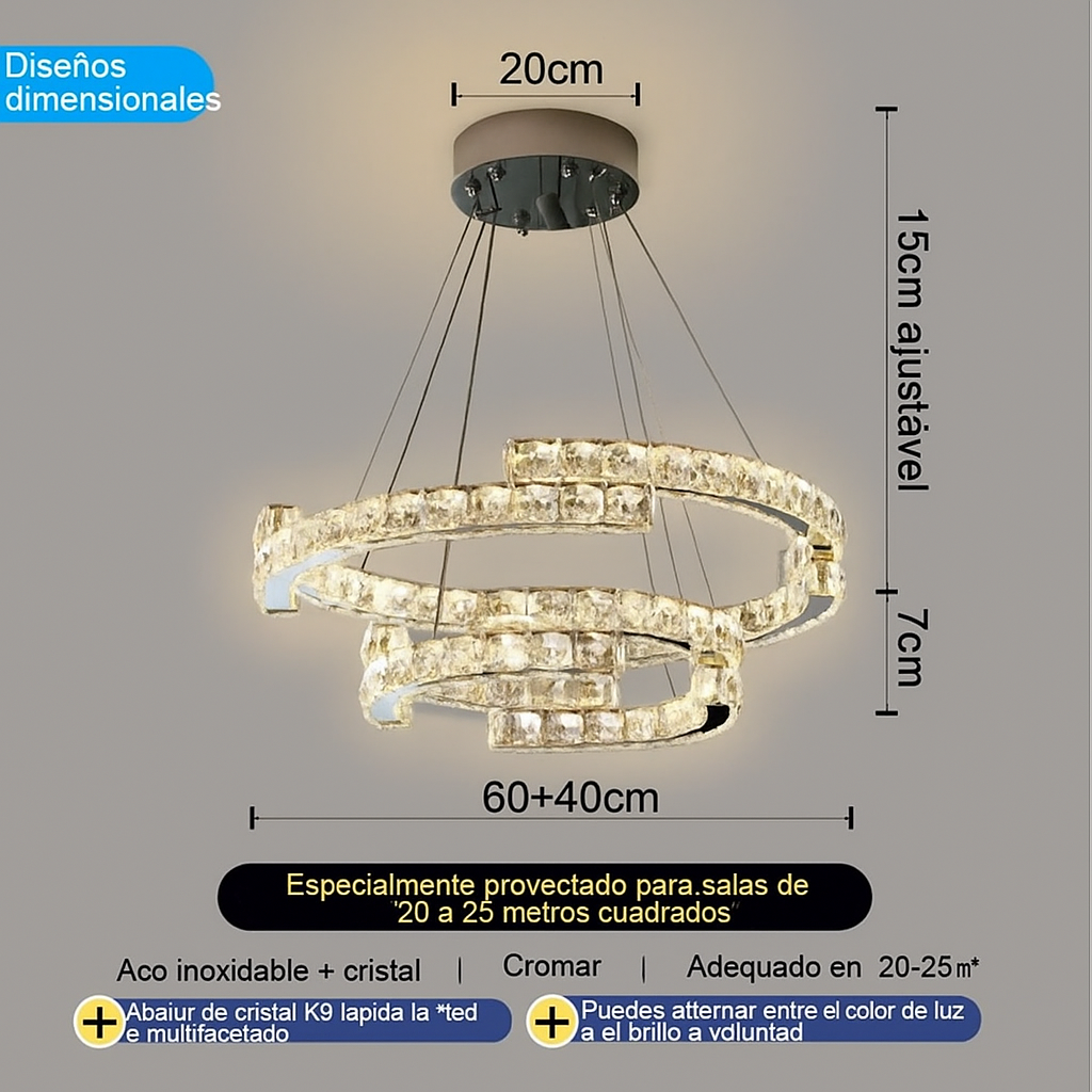 Lustre de Cristal con Colgante en Anillo y Luz LED de Espectro Completo con Protección Ocular