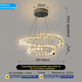 Lustre de Cristal con Colgante en Anillo y Luz LED de Espectro Completo con Protección Ocular