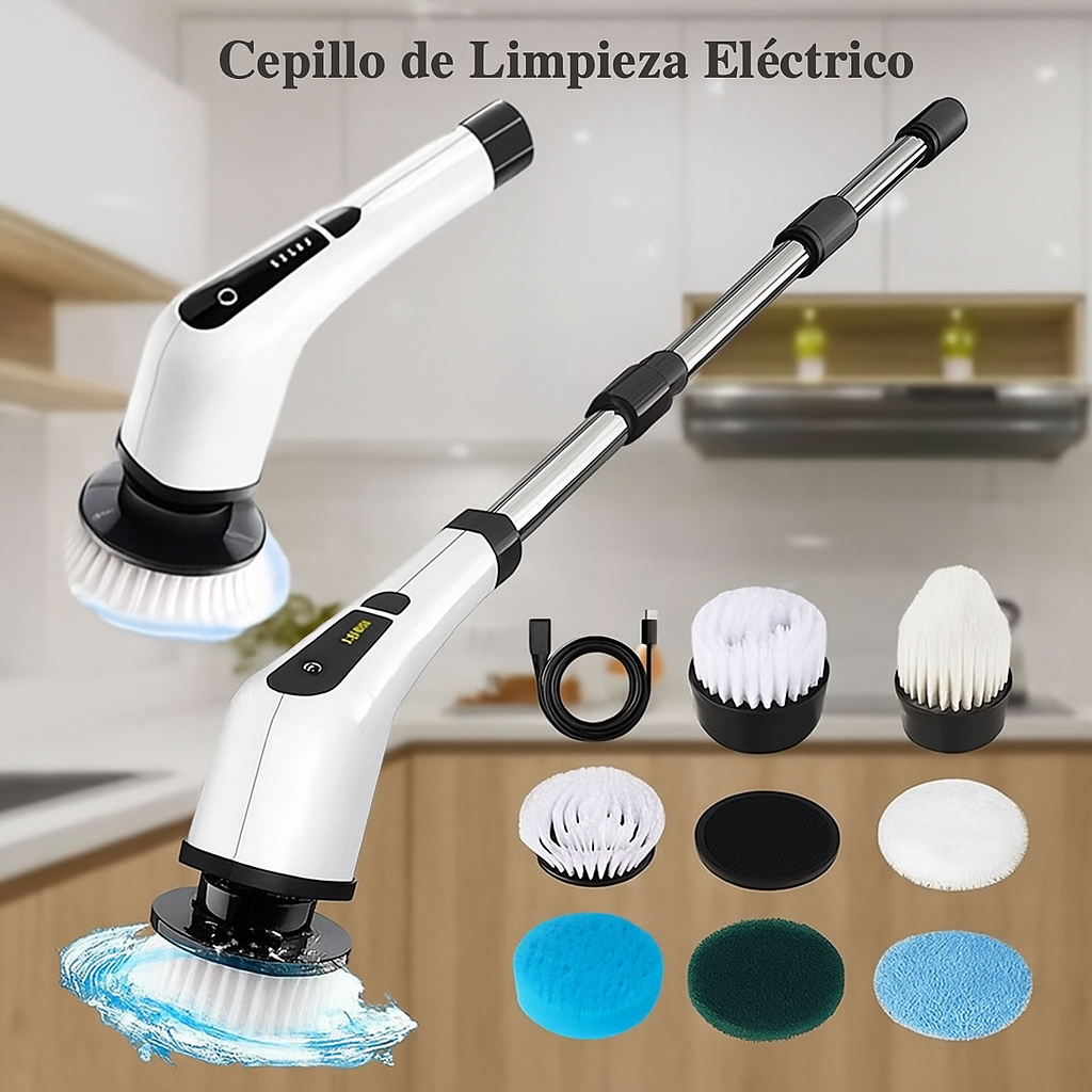 Cepillo de limpieza eléctrico giratorio con 9 cabezales para baño, cocina y coche